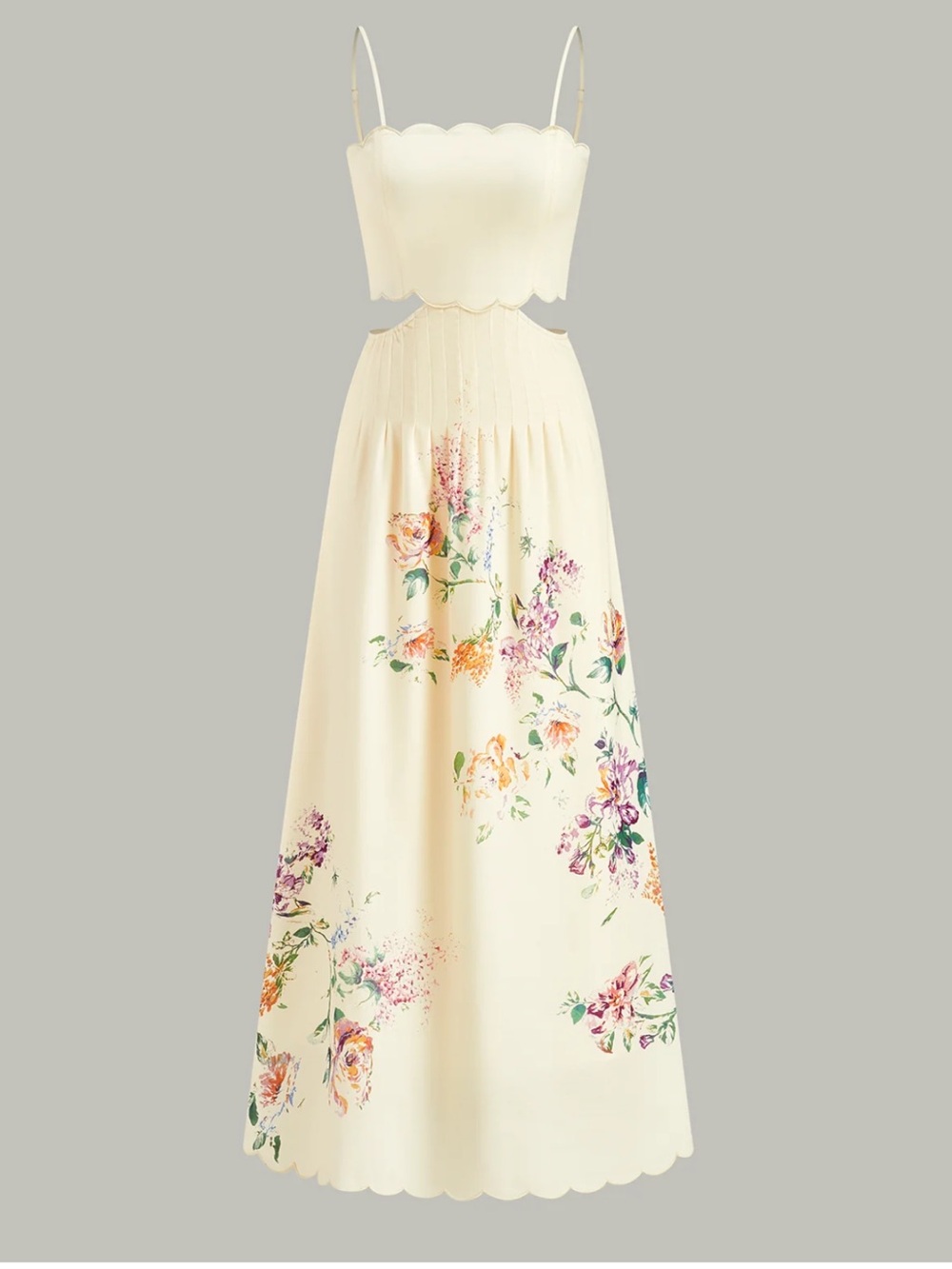 Commense Apricot Floral Lace-Up Back Dress S | Romantic Garden Party Dress - Picture 6 of 9